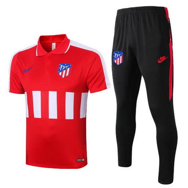 Polo Komplett Set Atlético De Madrid 2020-21 Rote Schwarz